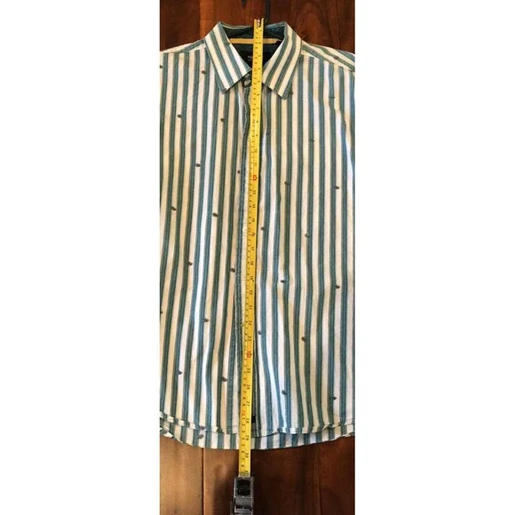 Nick (It) It Men's L Green Paisley Striped Long Sleeve Button Down Shirt - Picture 12 of 15